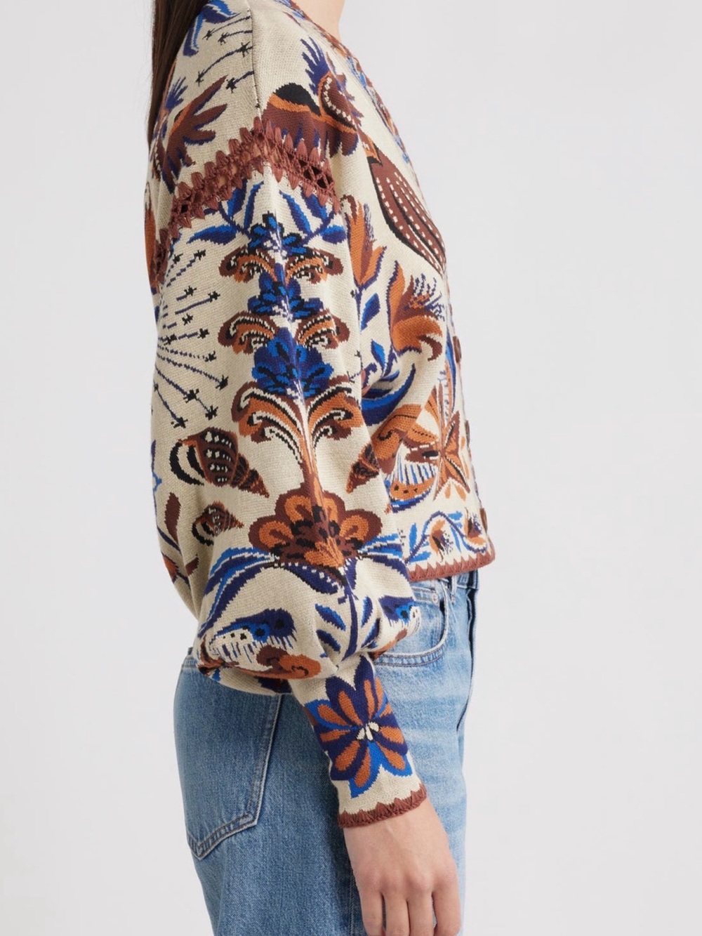 NWOT FARM RIO Viscose Blend Cardigan With Perforated /Embroidered Details Medium - Picture 7 of 9